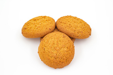 Oatmeal cookies on a white background close-up