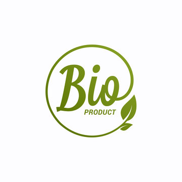 Bio product design. Bio logo with leaf on white