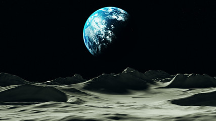 Planet Earth Viewed from the Moon 3d Illustration 3d render