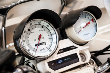 Closeup of motorcycle indicators