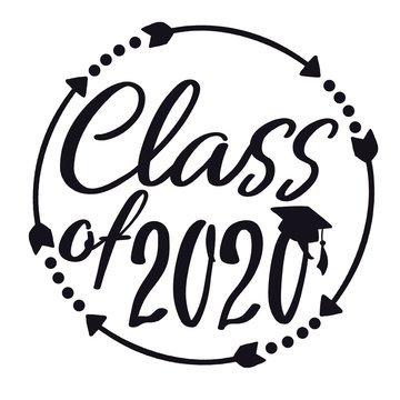 Class of 2020 with graduation cap and frame with arrows and dots