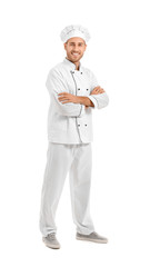 Handsome male chef on white background
