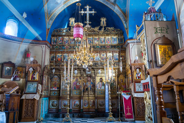 Interior of remote Christian monastery in Hydra, Greece on mountain top