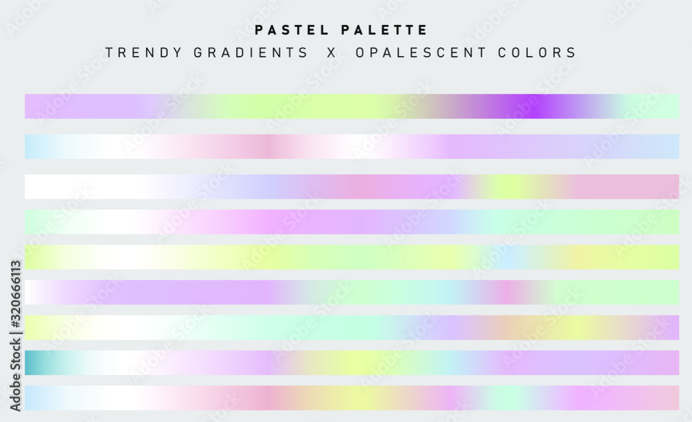 Poster set of trendy pastel swatches. holographic gradient collection for web design and art.