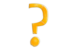 Question mark made up of oranges 