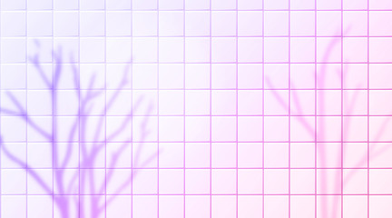 Naked trees shadow overlay silhouettes on pink tiles wall. Purple trendy background with blurred branches. Horizontal vector banner design