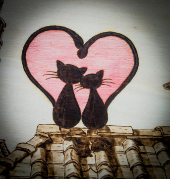 the ancient art of pyrography, cats and hearts forever
