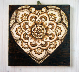 the ancient art of pyrography, wood and fire, mandala