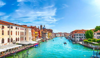 Venice grand canal or Canal Grande view from Ponte degli Scalzi bridge. Italy