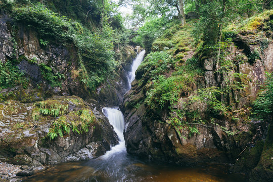 Aira Force Waterfall, near Ullswater in the English Lake District. England. UK.
