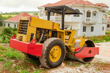 Fototapeta premium Roller Compactor On Construction Site
