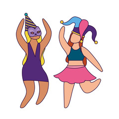 Women with mardi gras mask and hat vector design