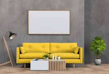 mock up poster frame interior living room background, 3D render
