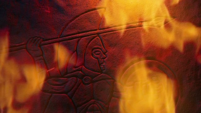 Ancient Greek Soldier Carving In Fire