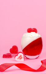 Panna Cotta in Valentines Day with hearts
