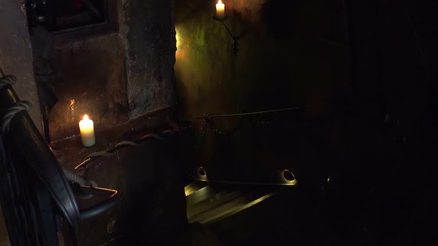 Historic tavern, a restaurant with skulls and bones in Prague.