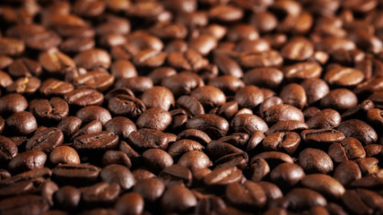 Texture of coffee seeds, selective focus, close-up