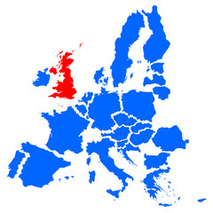 Blue Map of the European Union without Great Britain. Vector file.