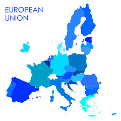 Obraz premium Niebieska mapa Unii Europejskiej bez Wielkiej Brytanii. Plik wektorowy.