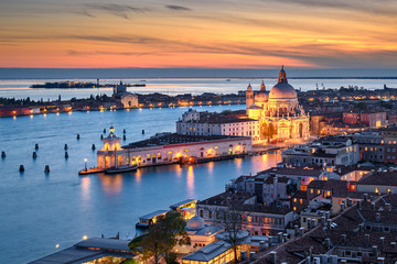 Fototapeta na wymiar Aerial sunset view of Basilica Santa Maria della Salute in Venice, Italy