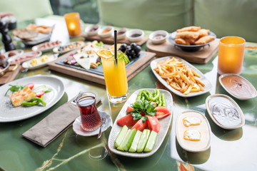 Fototapeta na wymiar Delicious Traditional Turkish Breakfast with organic foods