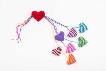 Сomposition of knitted hearts. Сoncept of healthy life.