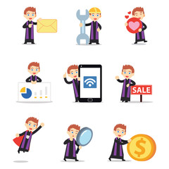 Set of character male priest bring bible on the Church.