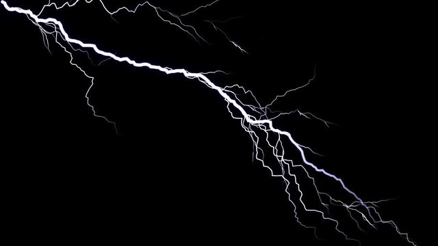 High-quality stock 4k: Electrical storm, blue lightning strikes on black background. The best stock of blue electric discharges, electrical storm, thunderstorm with flashing lightning thunderbolt