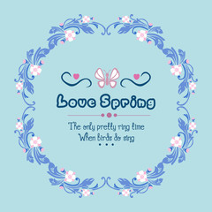 Love spring greeting card design, with leaf and flower modern frame. Vector