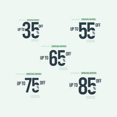 Discount Special Offer up to 35% 55% 65% 75% 85% off Vector Template Design Illustration