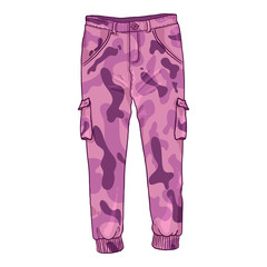 Vector Cartoon Illustration - Pink Camouflage Cargo Pants