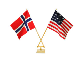 二つの国の卓上国旗