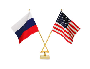 二つの国の卓上国旗