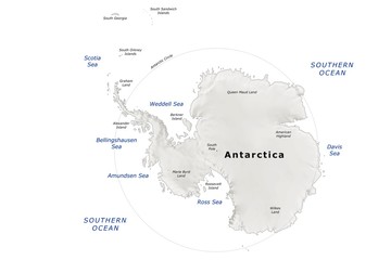 Antarctica political map on white background with terrain relief