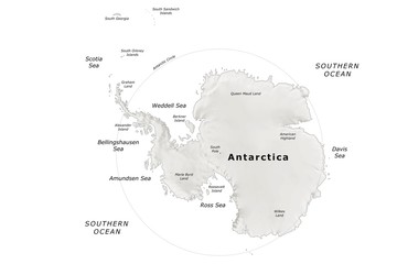 Antarctica political map on white background with terrain relief