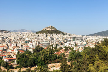 Fototapeta na wymiar Lycabetus Hill and a panoramic view of Athens.