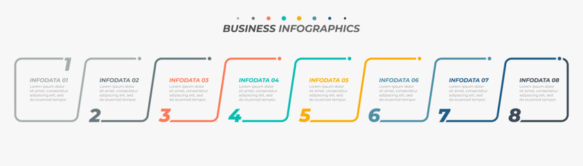 Thin line Infographic label design with number options.Timeline with 8 steps or process. Vector business template for workflow diagram, info chart, annual report, presentation.