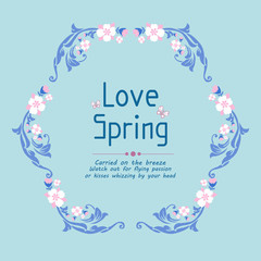 Cute decoration of leaf and floral frame, for unique love spring greeting card template design. Vector