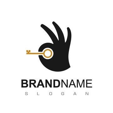 Real Estate Logo Design With Hand And Key Symbol