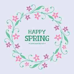 Happy spring greeting card design, with seamless leaf and floral frame. Vector
