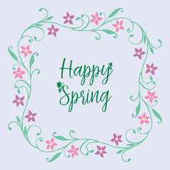 Happy spring greeting card design, with seamless leaf and floral frame. Vector