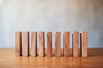 Wooden blocks in a row on the table