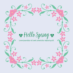 Beautiful greeting card design for happy spring, with cute leaf and floral frame. Vector