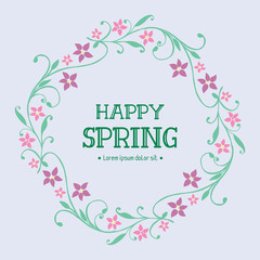 Poster design for happy spring, with unique of leaf and pink flower frame. Vector