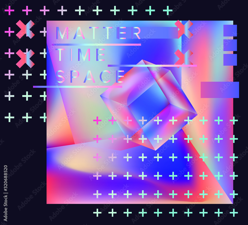 Poster Iridescent prism showing light refraction effect. Floating in zero gravity cube.