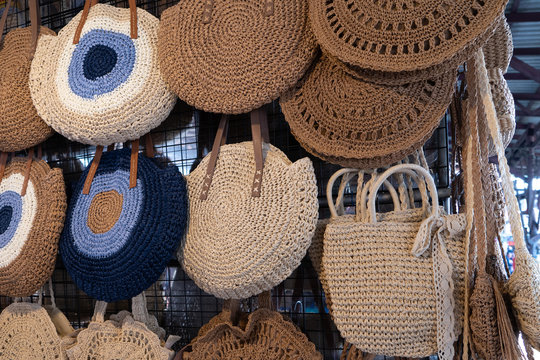 straw hats on a market
