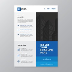 A4 modern elegant business template flayer poster pamphlet brochure with space for photo background in blue, grey and white color cmyk ready to print vector editable layer