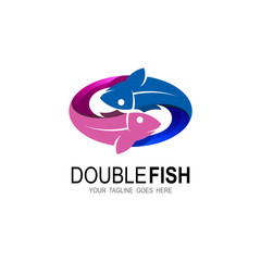 Fototapeta premium Two fish logo design template, Sea food logo vector, 