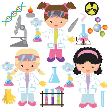 Chemist girl vector cartoon illustration