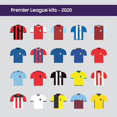 Football team kits of 2020. Jersey illustration of the top twenty England team. 